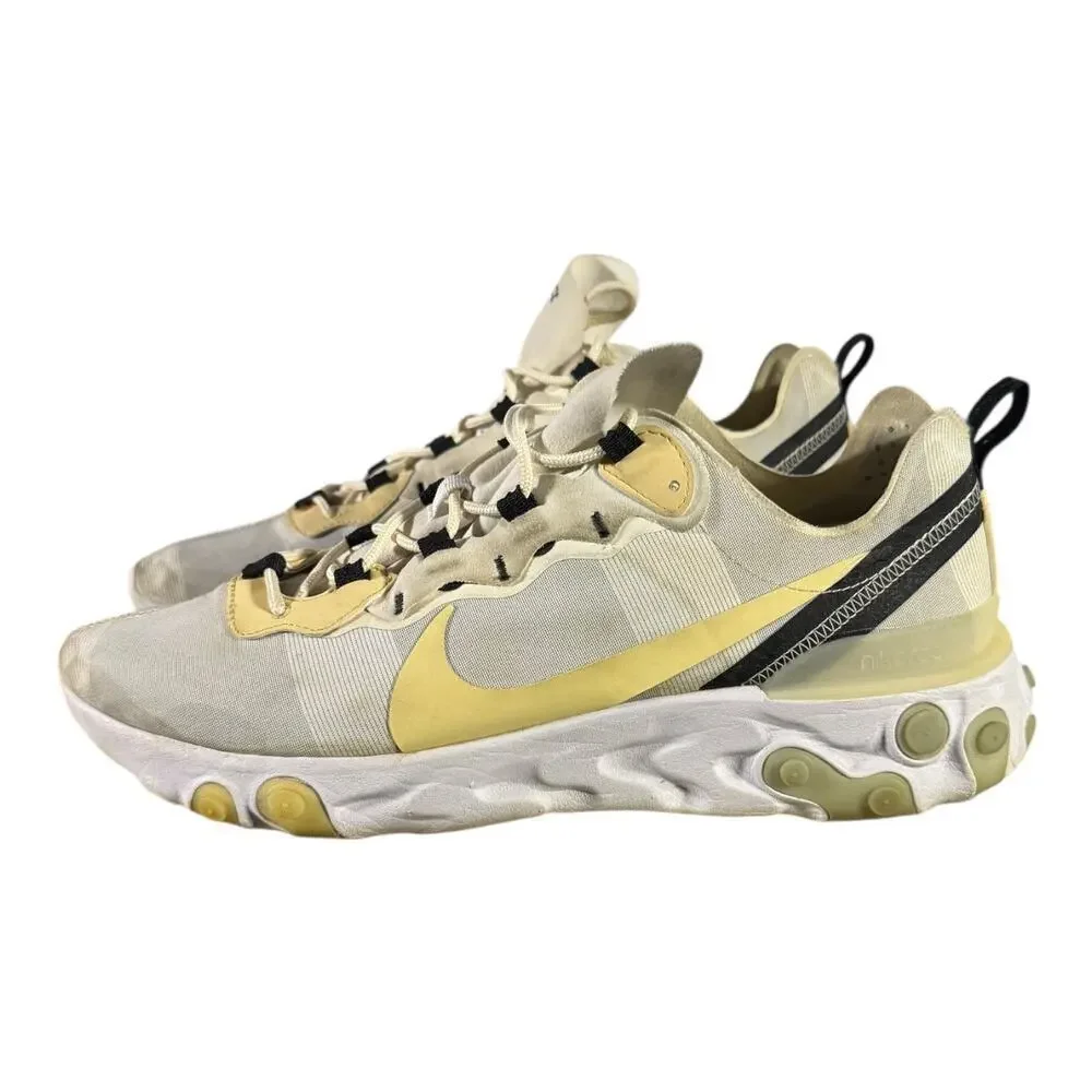 Nike React Element 55 Men’s Size 13 Pale Yellow White Running Lifestyle Sneakers